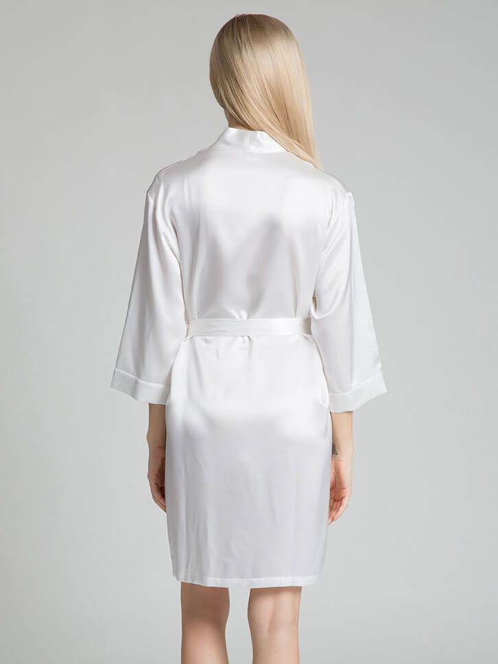 22 Momme Short Silk Robe with Waist Tie for Women