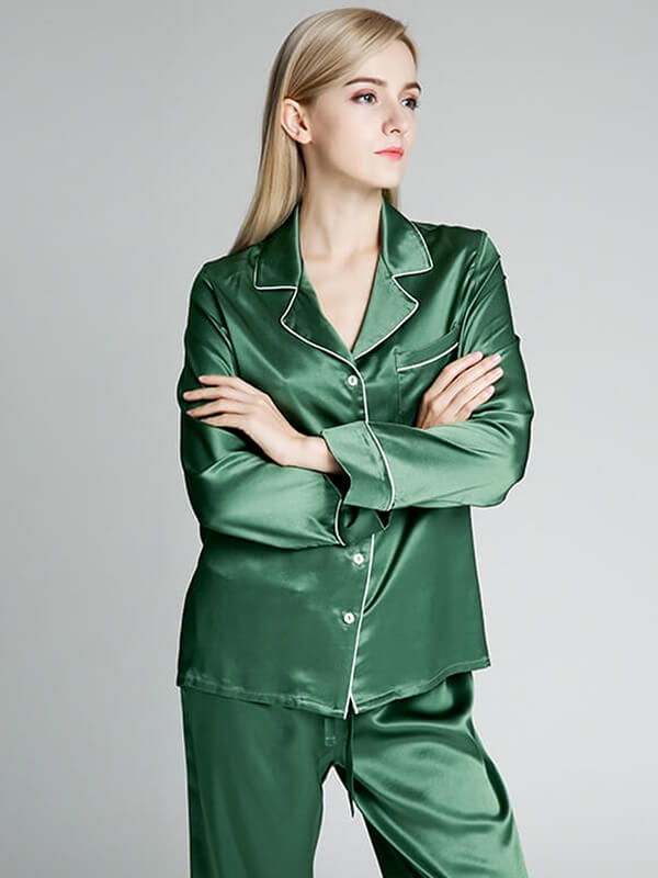 22 Momme Wide-Leg Full Length 100% Silk Pajama Set for Women