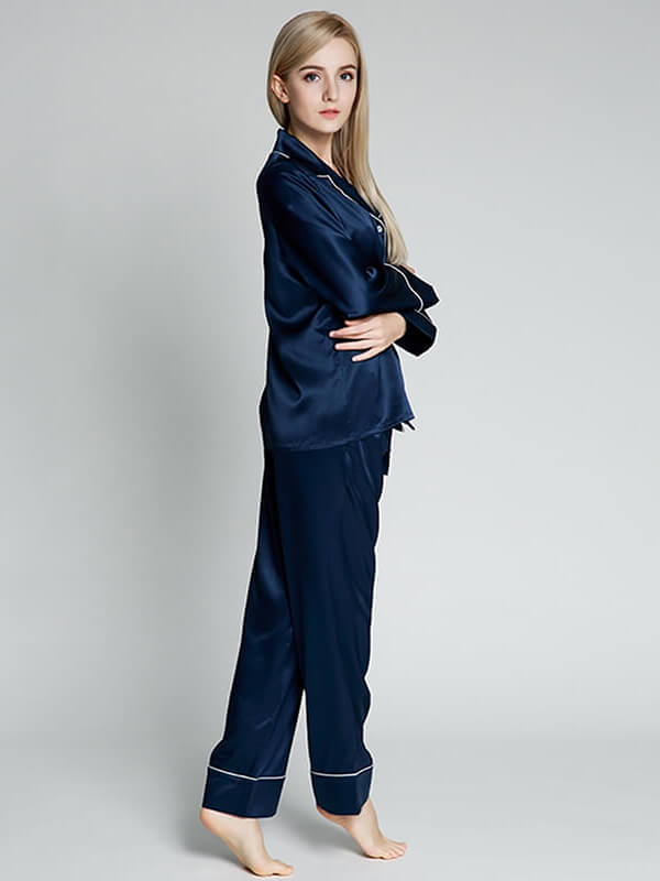 22 Momme Wide-Leg Full Length 100% Silk Pajama Set for Women