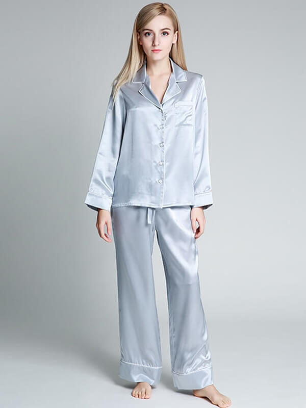 22 Momme Wide-Leg Full Length 100% Silk Pajama Set for Women