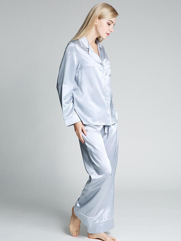 22 Momme Wide-Leg Full Length 100% Silk Pajama Set for Women
