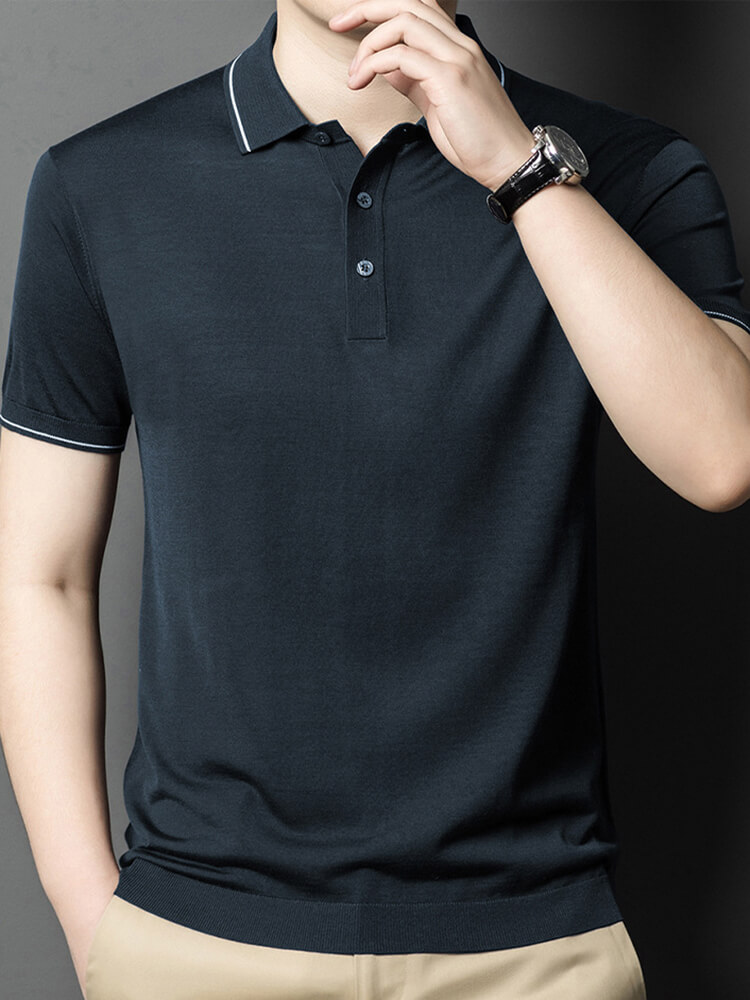 Men’s Contrast Trim Short Sleeve Silk Knit Polo Shirt