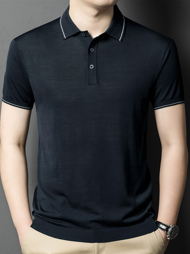 Men’s Contrast Trim Short Sleeve Silk Knit Polo Shirt
