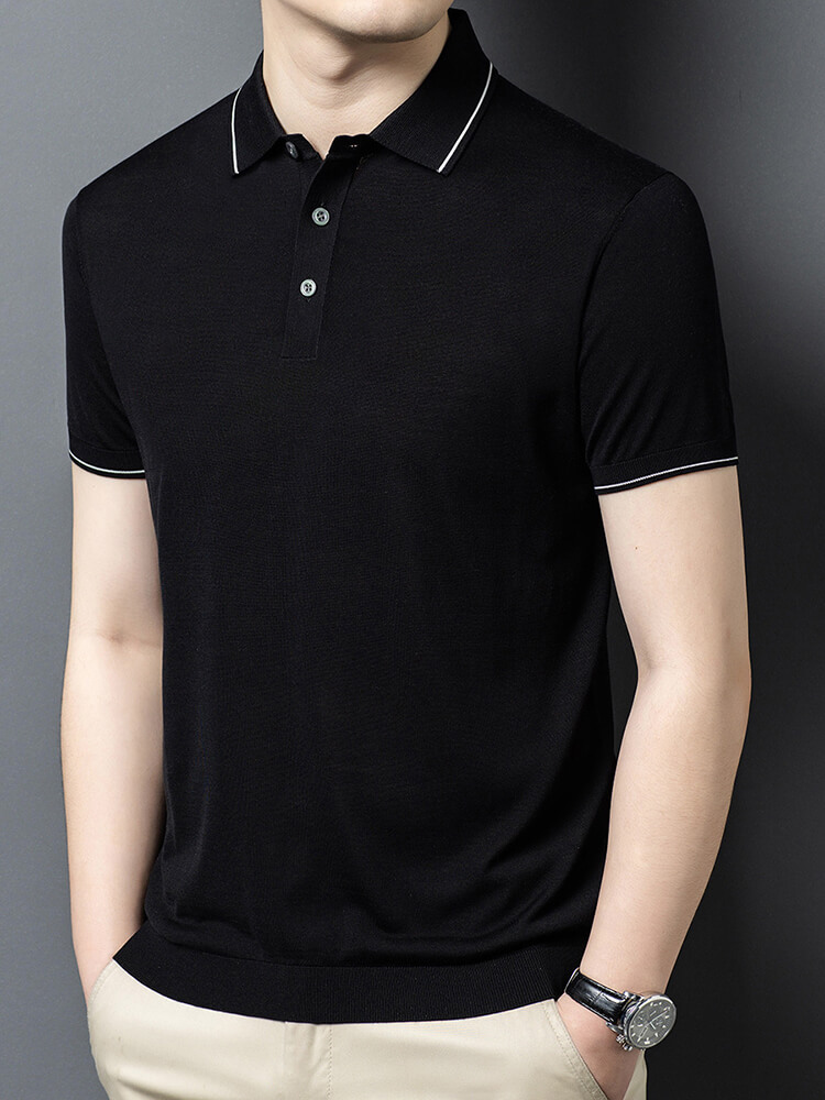 Men’s Contrast Trim Short Sleeve Silk Knit Polo Shirt