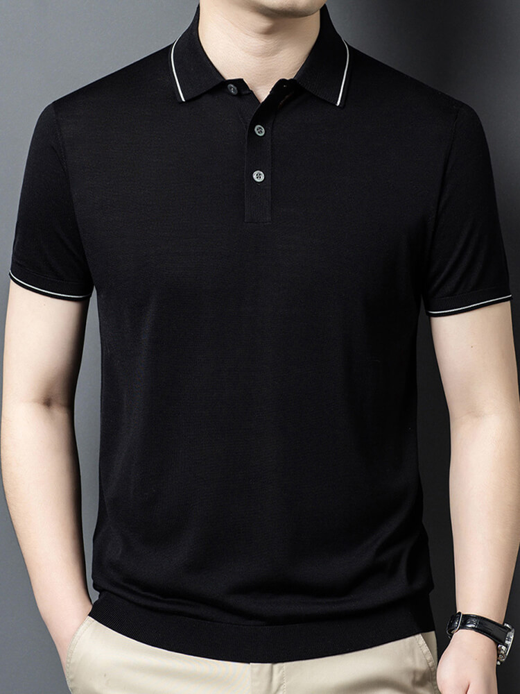 Men’s Contrast Trim Short Sleeve Silk Knit Polo Shirt