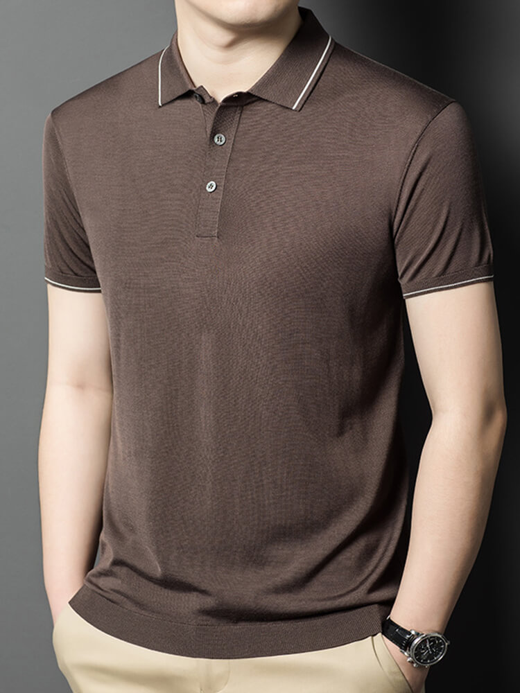 Men’s Contrast Trim Short Sleeve Silk Knit Polo Shirt