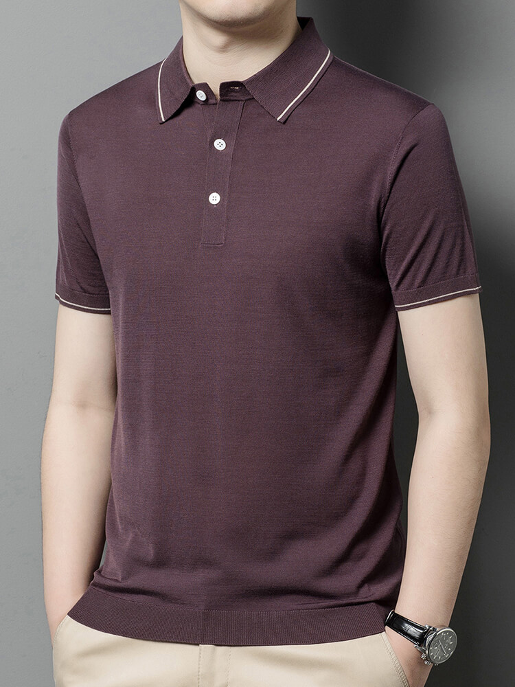 Men’s Contrast Trim Short Sleeve Silk Knit Polo Shirt