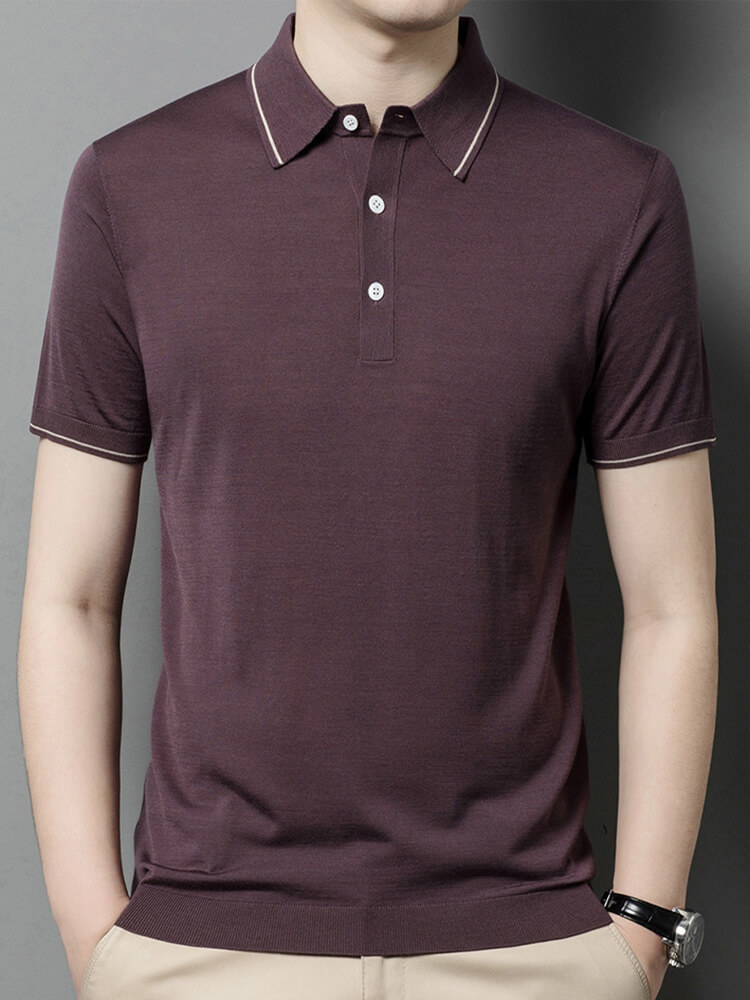 Men’s Contrast Trim Short Sleeve Silk Knit Polo Shirt