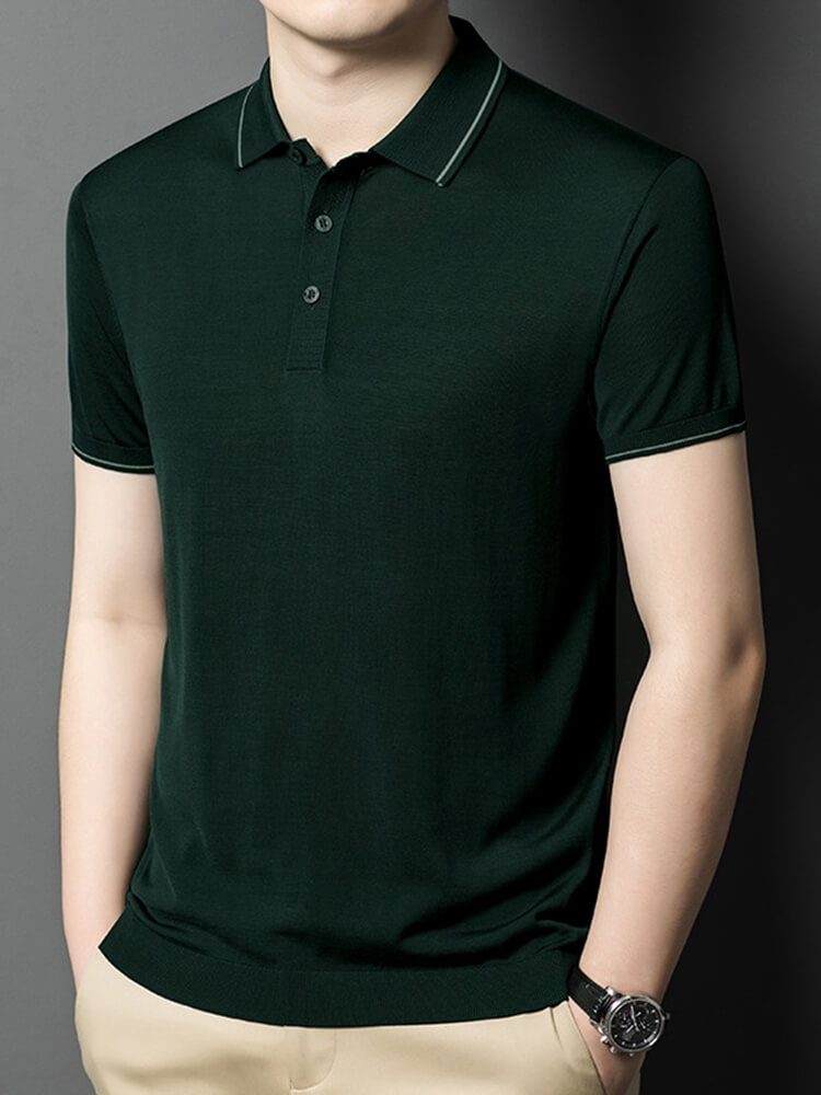 Men’s Contrast Trim Short Sleeve Silk Knit Polo Shirt