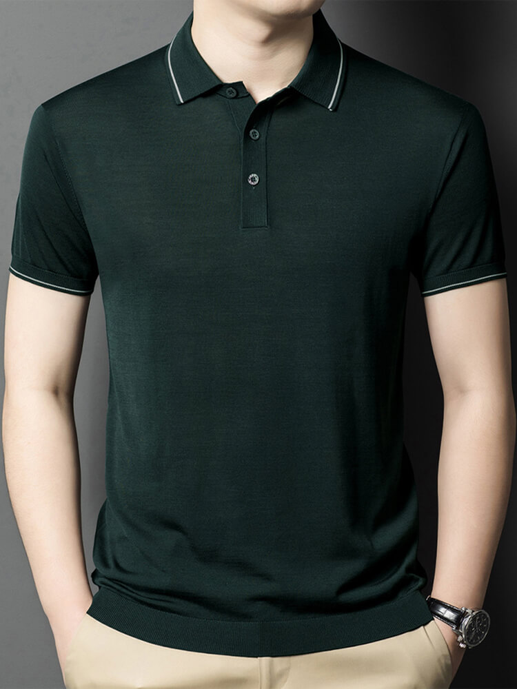 Men’s Contrast Trim Short Sleeve Silk Knit Polo Shirt