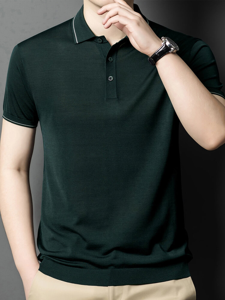 Men’s Contrast Trim Short Sleeve Silk Knit Polo Shirt