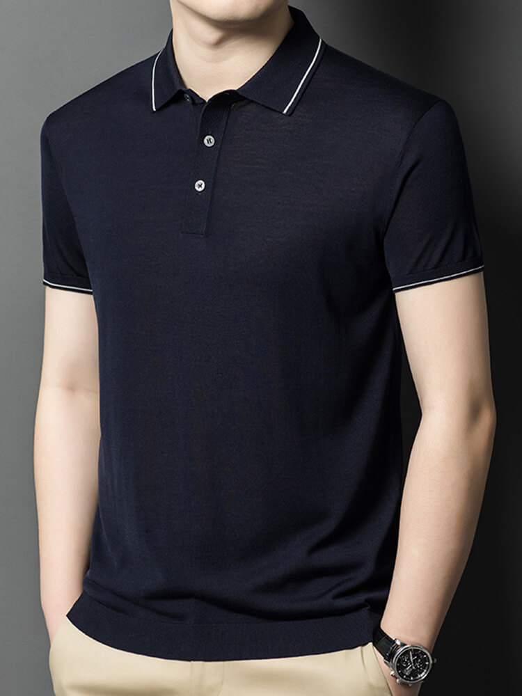 Men’s Contrast Trim Short Sleeve Silk Knit Polo Shirt