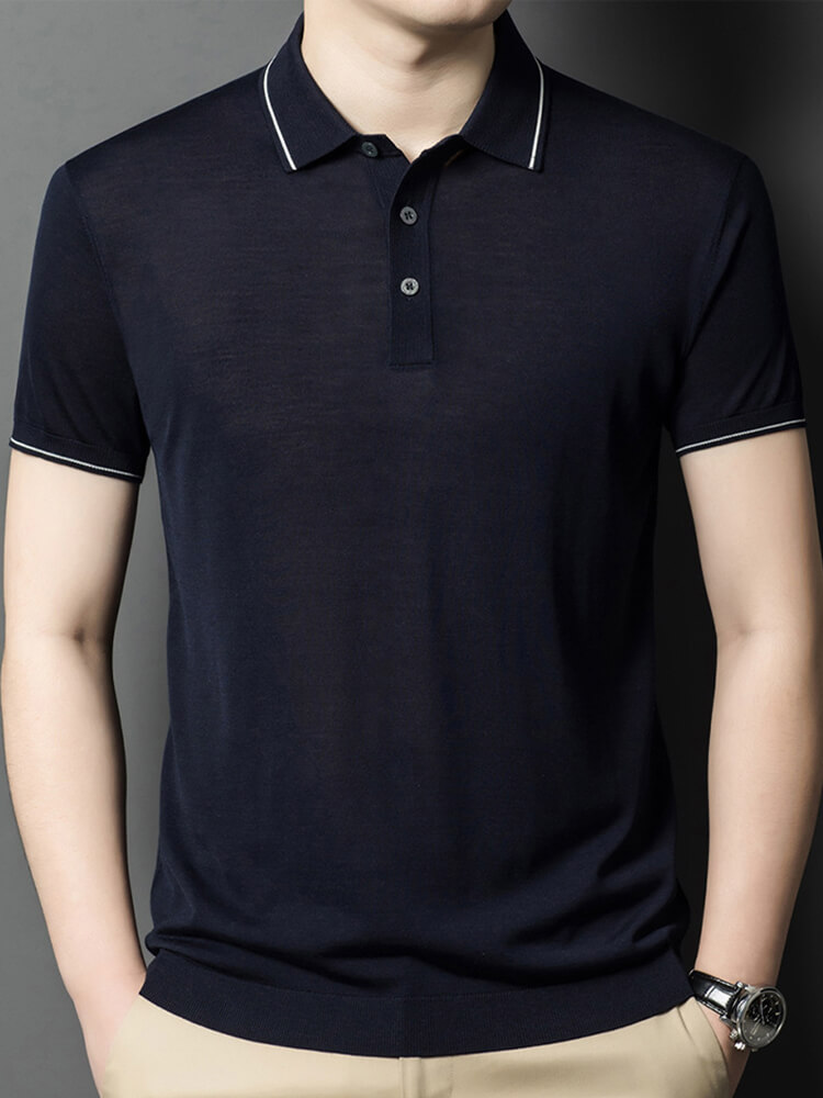 Men’s Contrast Trim Short Sleeve Silk Knit Polo Shirt