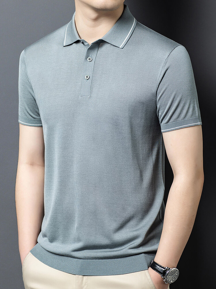 Men’s Contrast Trim Short Sleeve Silk Knit Polo Shirt