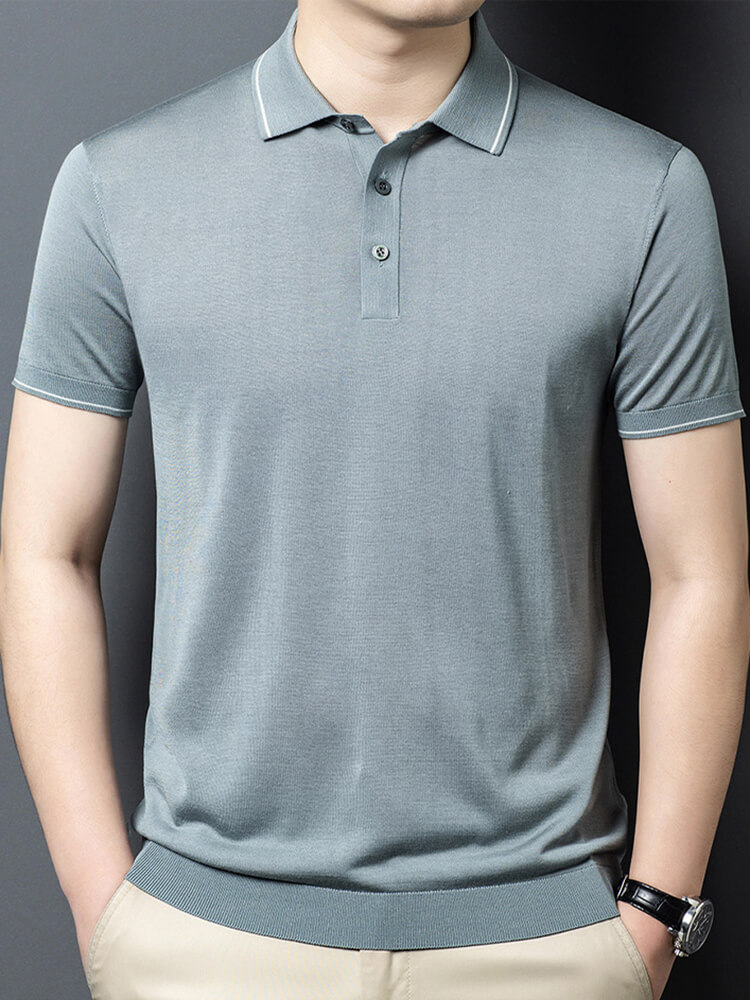 Men’s Contrast Trim Short Sleeve Silk Knit Polo Shirt