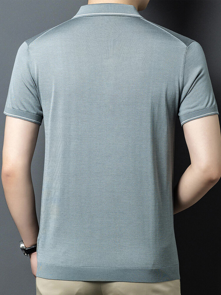 Men’s Contrast Trim Short Sleeve Silk Knit Polo Shirt