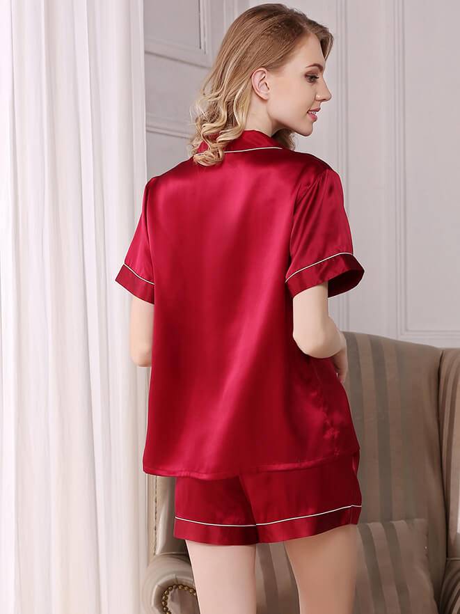 22 Momme Classic Silk Pajama Shorts Set with Trimming