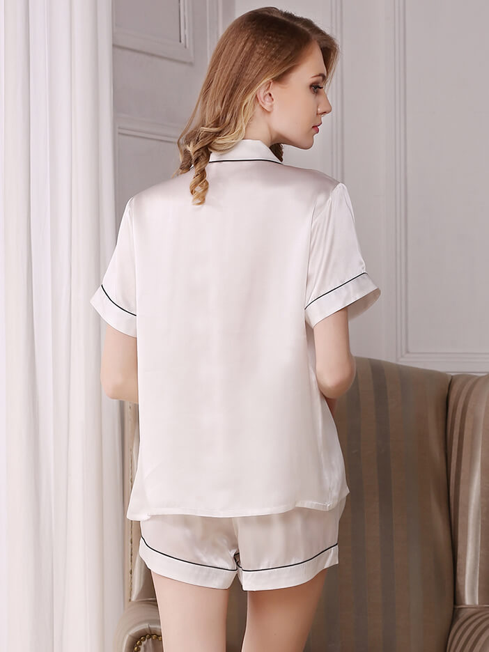 22 Momme Classic Silk Pajama Shorts Set with Trimming