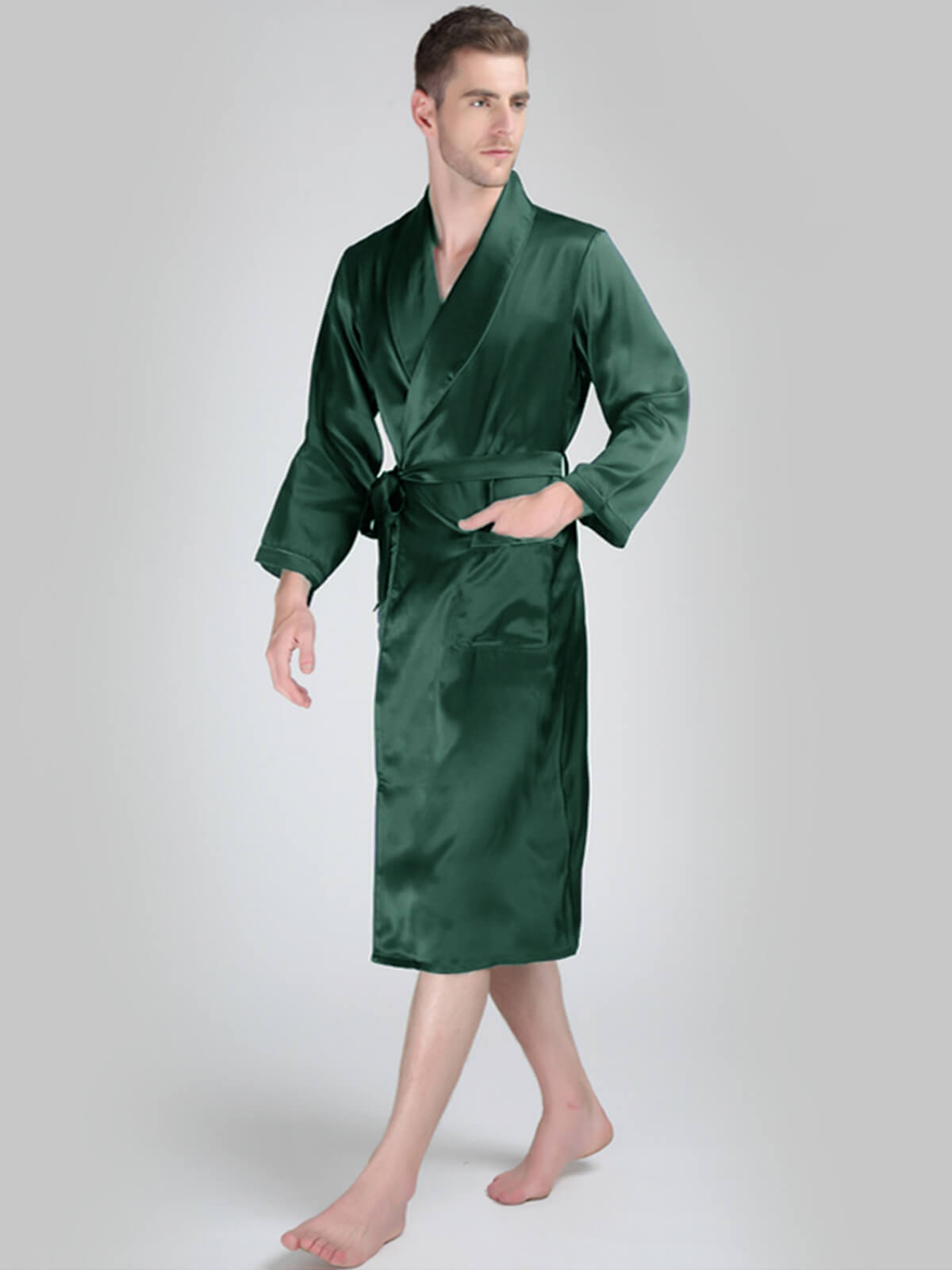 22 Momme Men's Luxurious Shawl Collar Long Silk Robe with Pocket