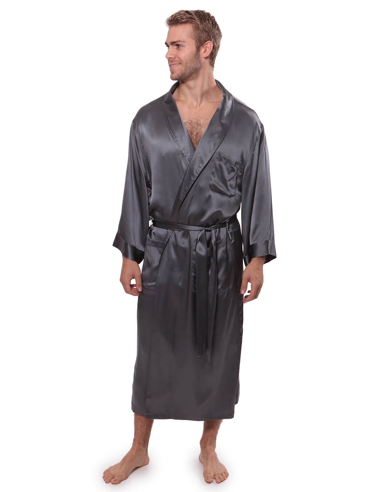 22 Momme Men's Luxurious Shawl Collar Long Silk Robe with Pocket
