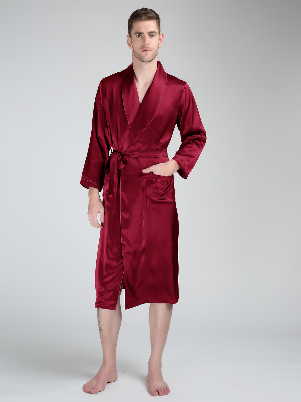 22 Momme Men's Luxurious Shawl Collar Long Silk Robe with Pocket