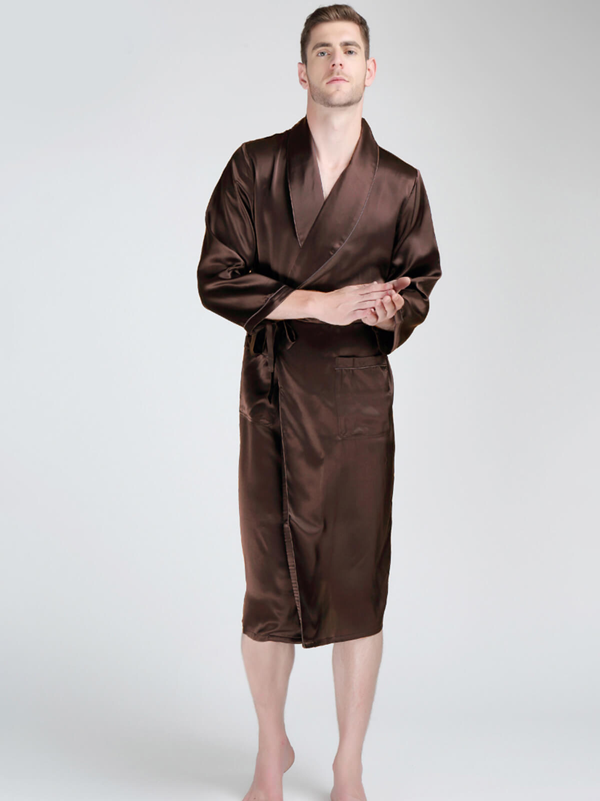 22 Momme Men's Luxurious Shawl Collar Long Silk Robe with Pocket