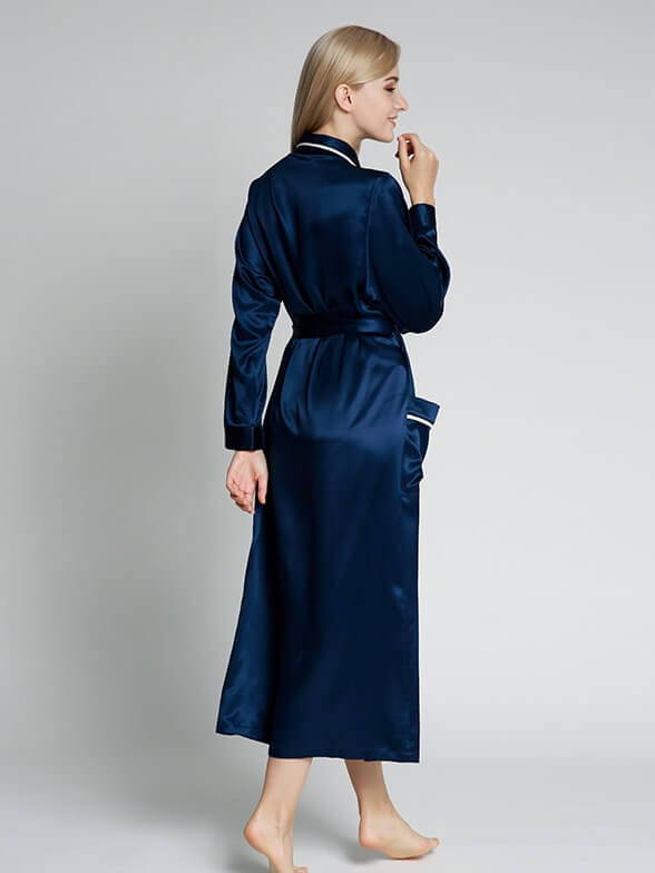 22 Momme Luxurious Piped Long Silk Robe For Women