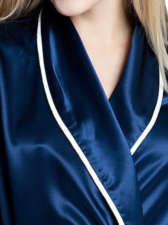 22 Momme Luxurious Piped Long Silk Robe For Women