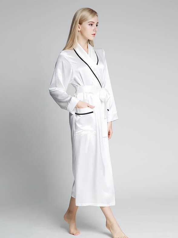 22 Momme Luxurious Piped Long Silk Robe For Women
