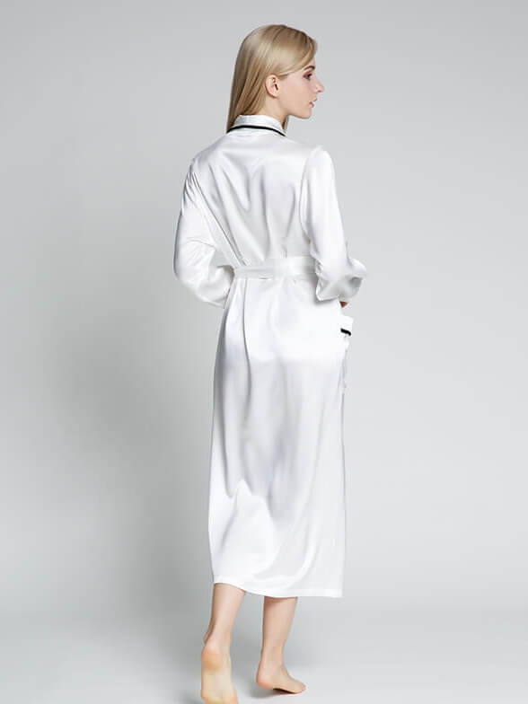 22 Momme Luxurious Piped Long Silk Robe For Women