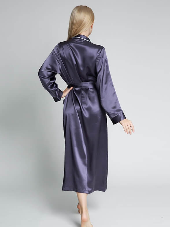 22 Momme Luxurious Piped Long Silk Robe For Women