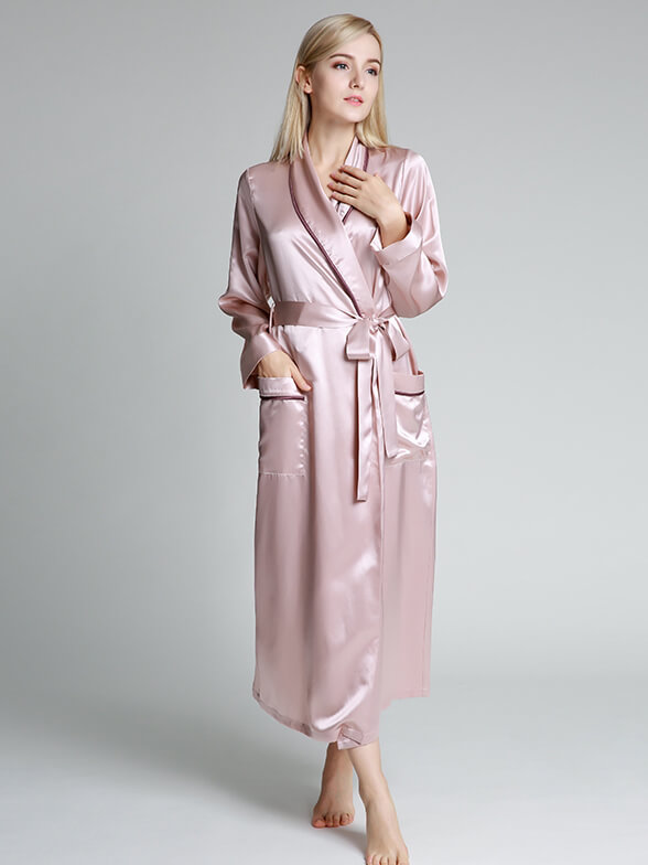 22 Momme Luxurious Piped Long Silk Robe For Women