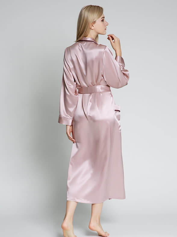 22 Momme Luxurious Piped Long Silk Robe For Women