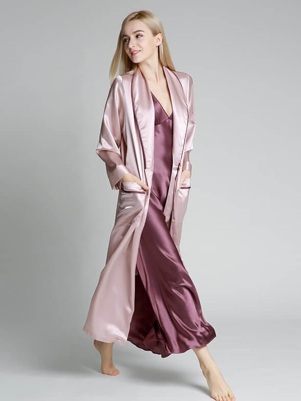 22 Momme Luxurious Piped Long Silk Robe For Women