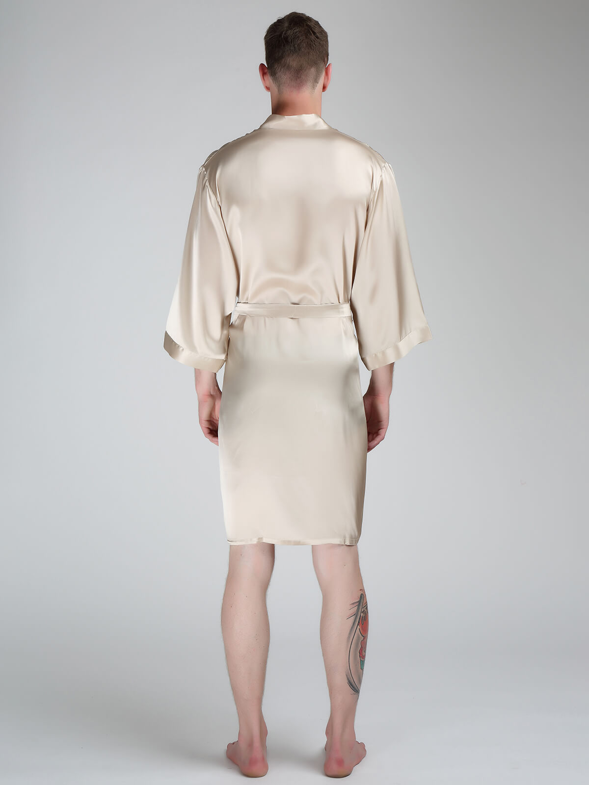 22 Momme Men's Classic Short Silk Robe with Belt and Pockets