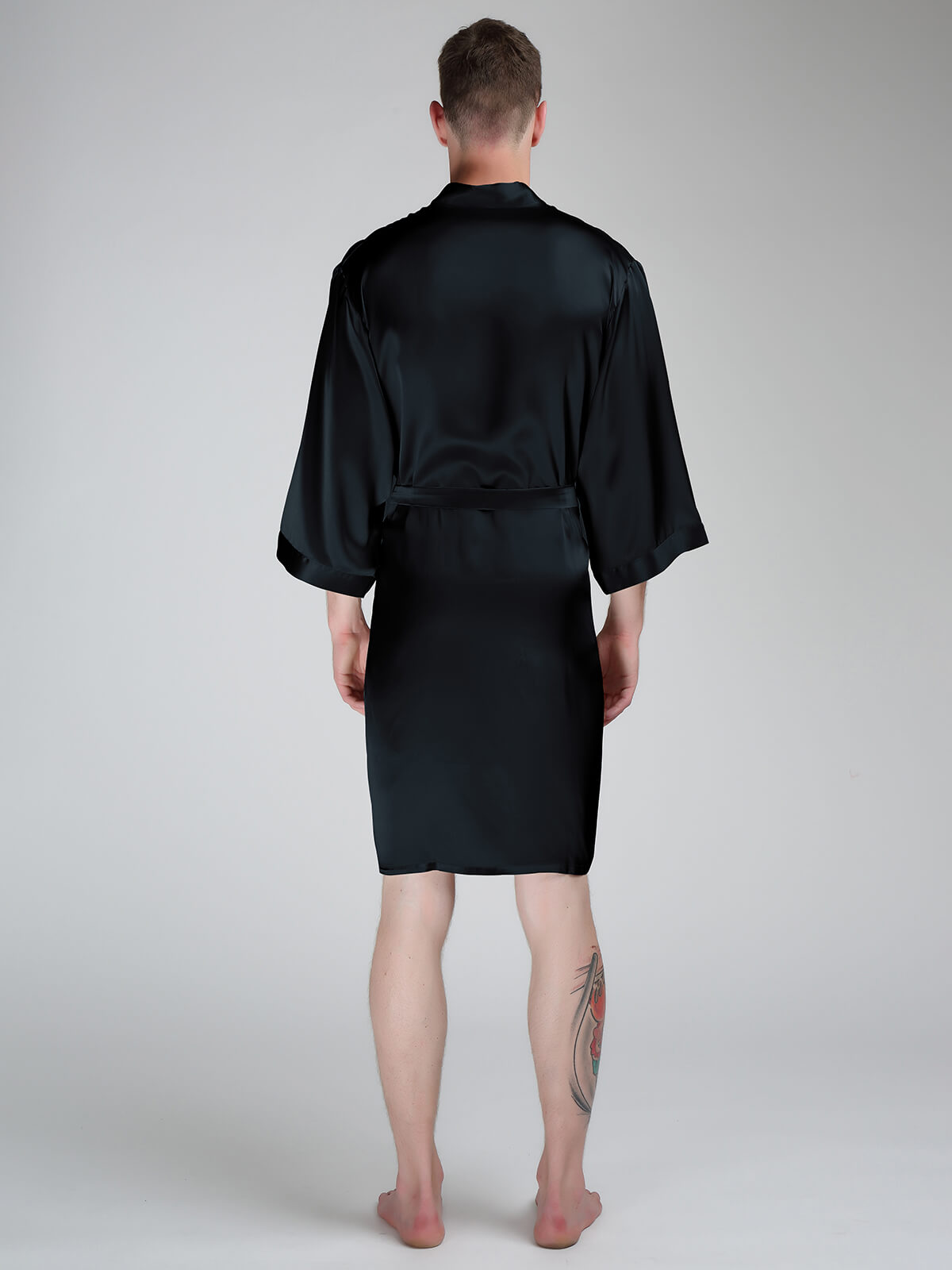 22 Momme Men's Classic Short Silk Robe with Belt and Pockets