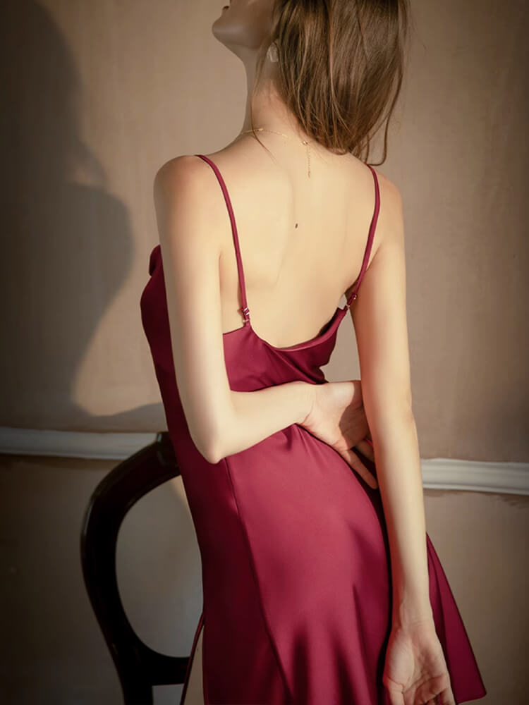 22 Momme Silk Bias-Cut Cowl Neck Chemise Slip with Side Slit