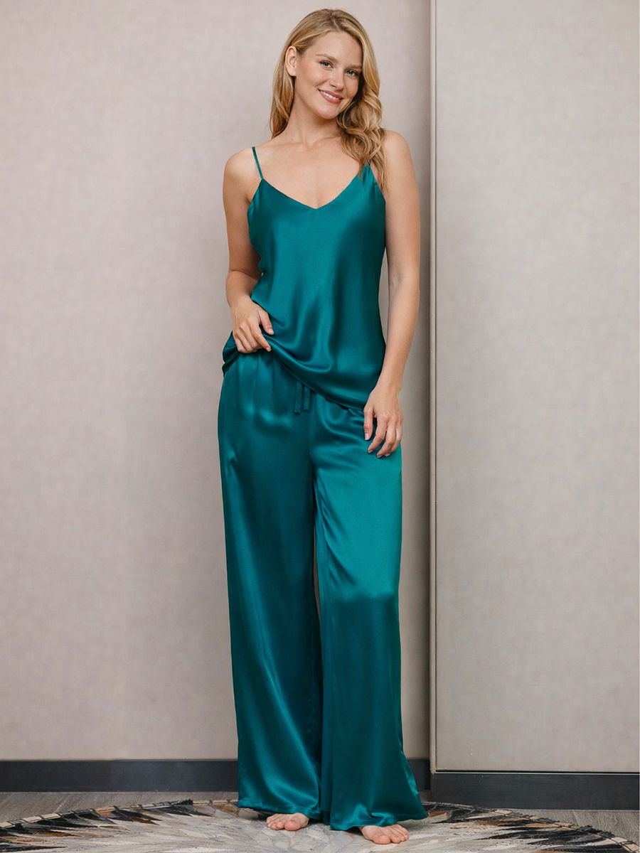 22 Momme Pure Mulberry Silk Cami and Wide Leg Pants Pajama Set