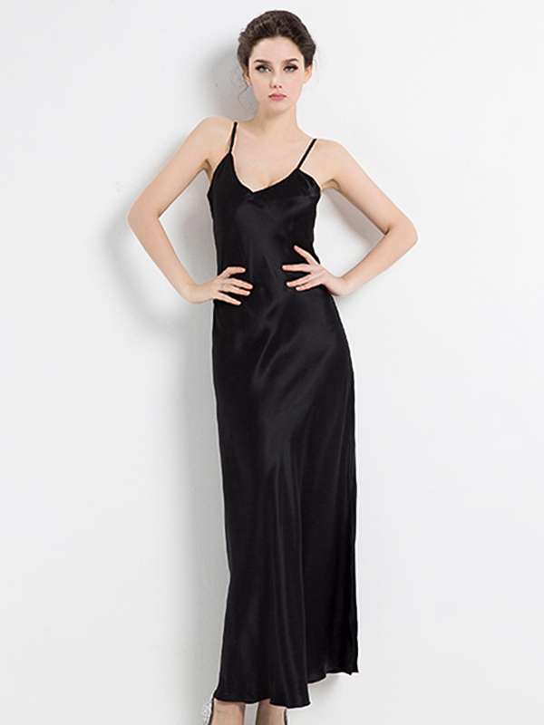 22 Momme Elegant Long Mulberry Silk Slip Nightgown for Women