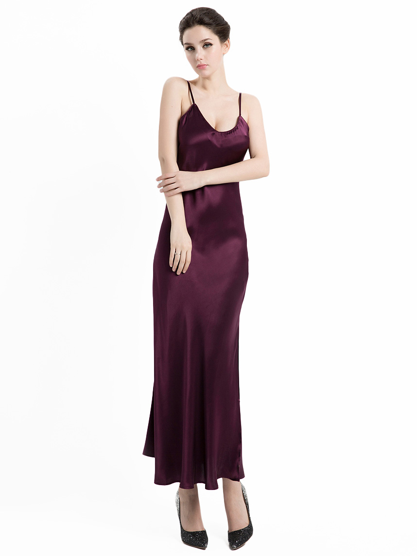 22 Momme Elegant Long Mulberry Silk Slip Nightgown for Women