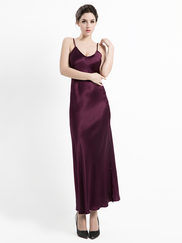 22 Momme Elegant Long Mulberry Silk Slip Nightgown for Women