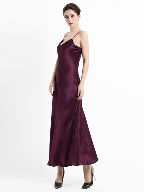 22 Momme Elegant Long Mulberry Silk Slip Nightgown for Women