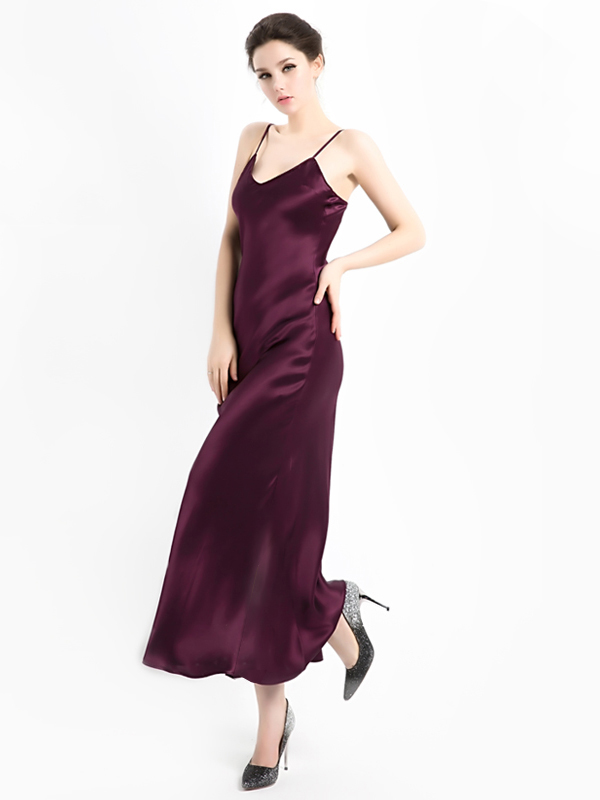 22 Momme Elegant Long Mulberry Silk Slip Nightgown for Women