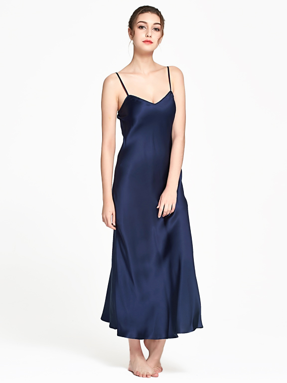 22 Momme Elegant Long Mulberry Silk Slip Nightgown for Women
