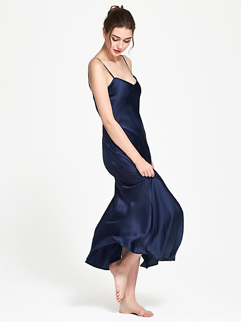 22 Momme Elegant Long Mulberry Silk Slip Nightgown for Women