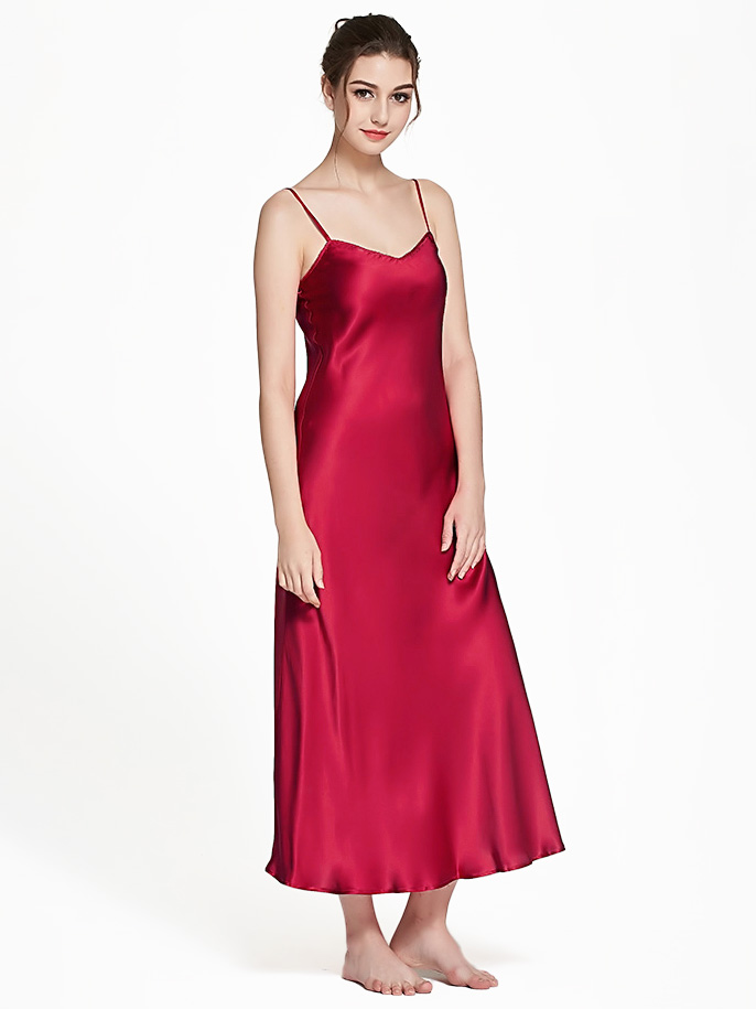22 Momme Elegant Long Mulberry Silk Slip Nightgown for Women