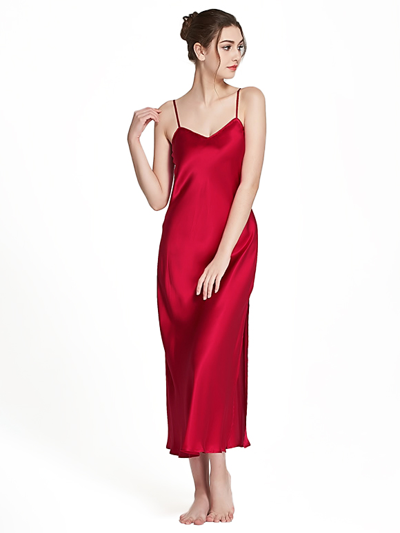 22 Momme Elegant Long Mulberry Silk Slip Nightgown for Women