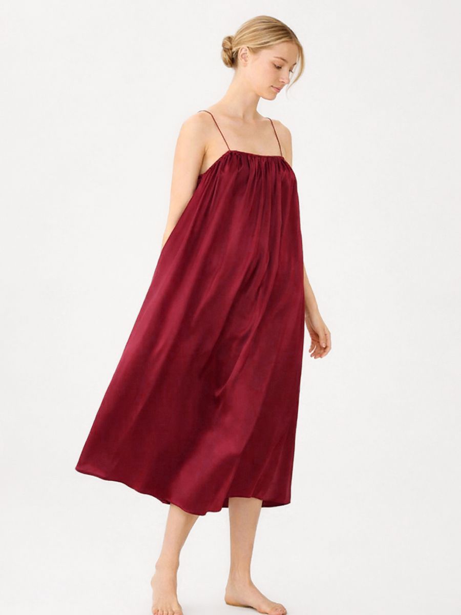 19 Momme Spaghetti Strap Loose Midi Silk Chemise Slip Nightgown