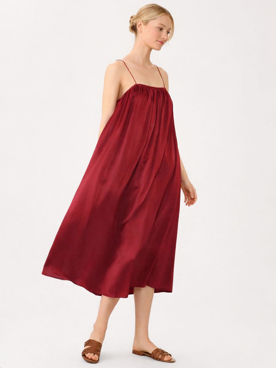 19 Momme Spaghetti Strap Loose Midi Silk Chemise Slip Nightgown