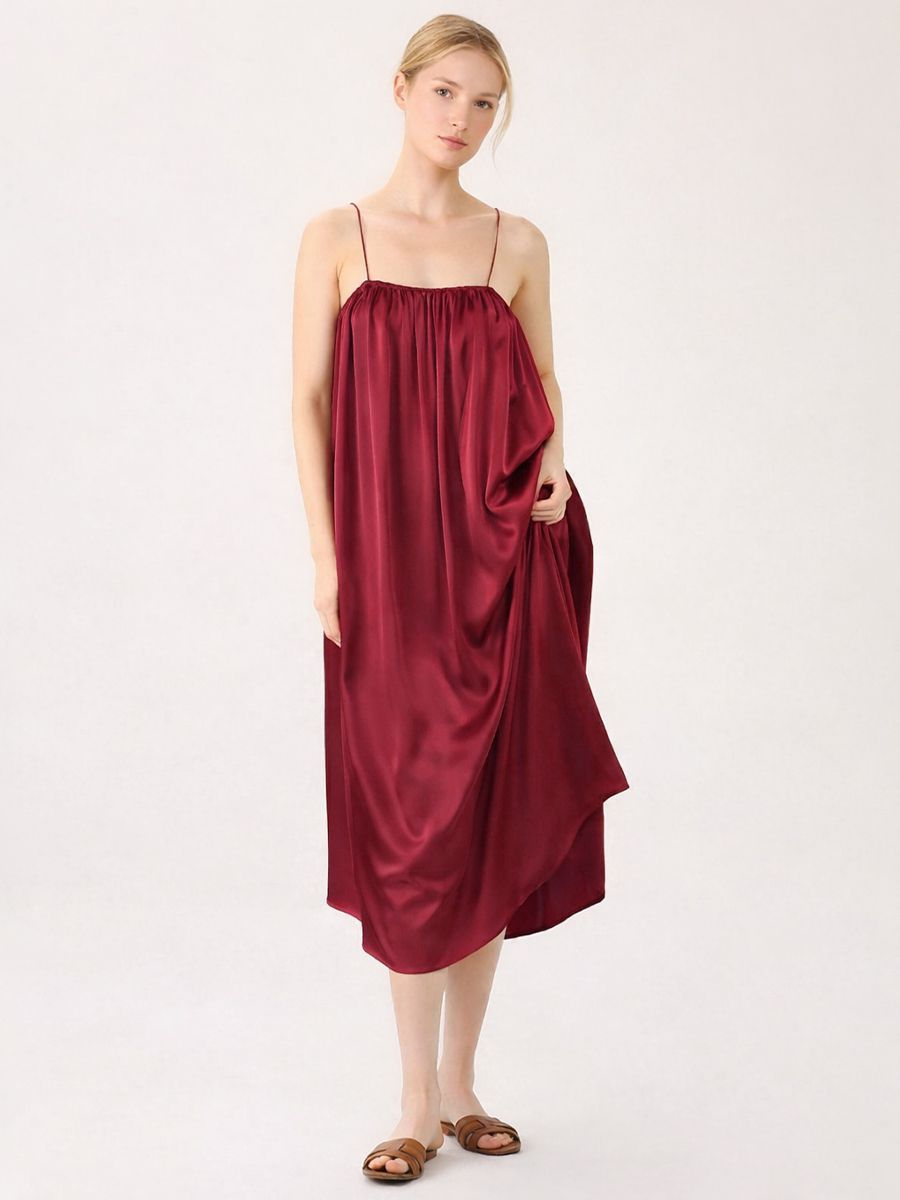 19 Momme Spaghetti Strap Loose Midi Silk Chemise Slip Nightgown